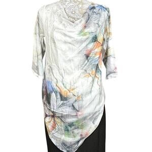 Feratelli 1/2 Sleeve Floral Chiffon Drape Top Sequin Size‎ Small Artisanal